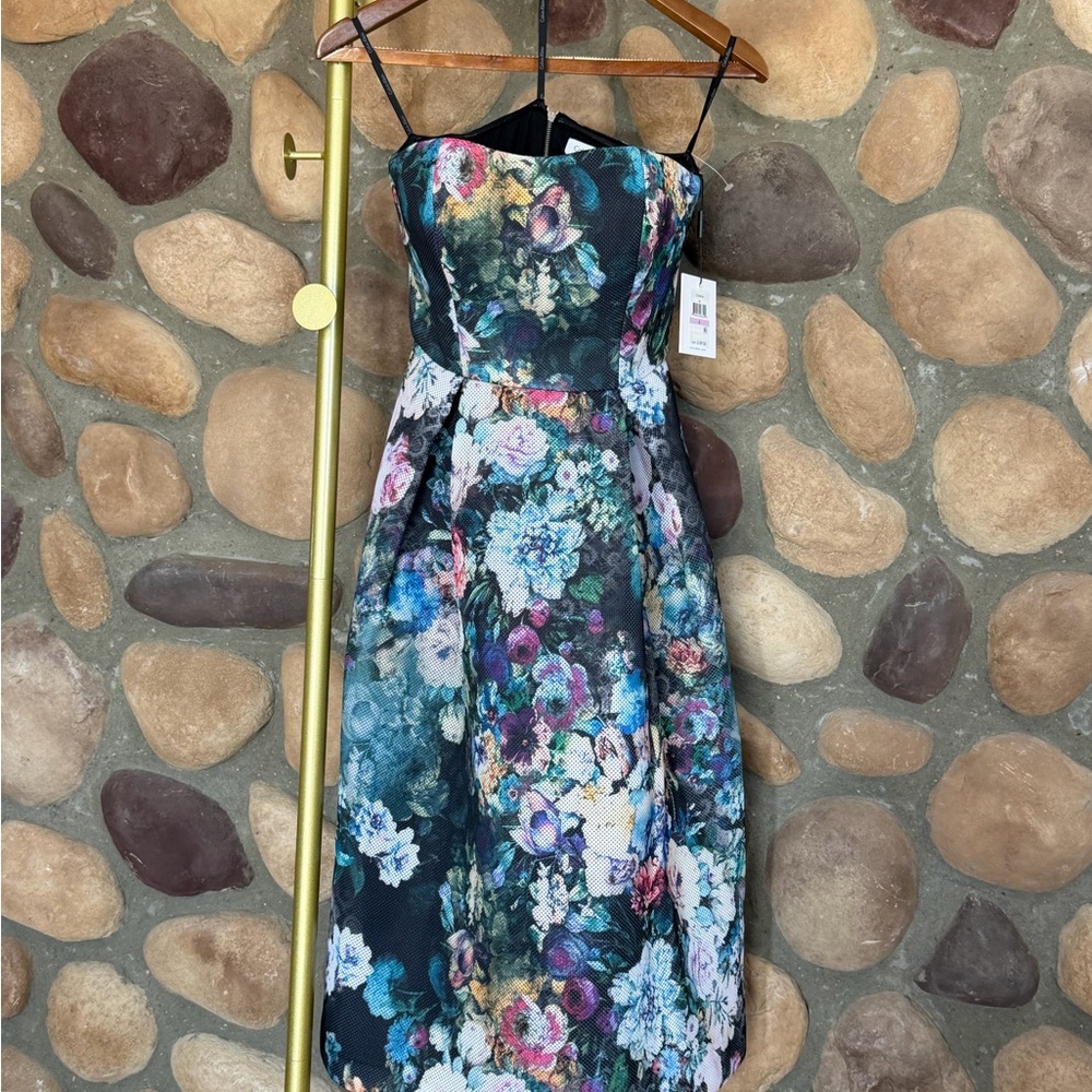 Calvin Klein Strapless Floral Dress - Black and Blue